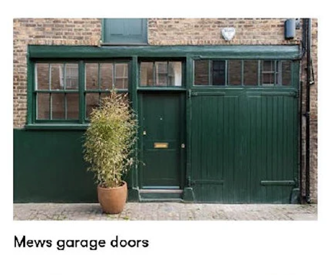 Mews garage doors reference card.